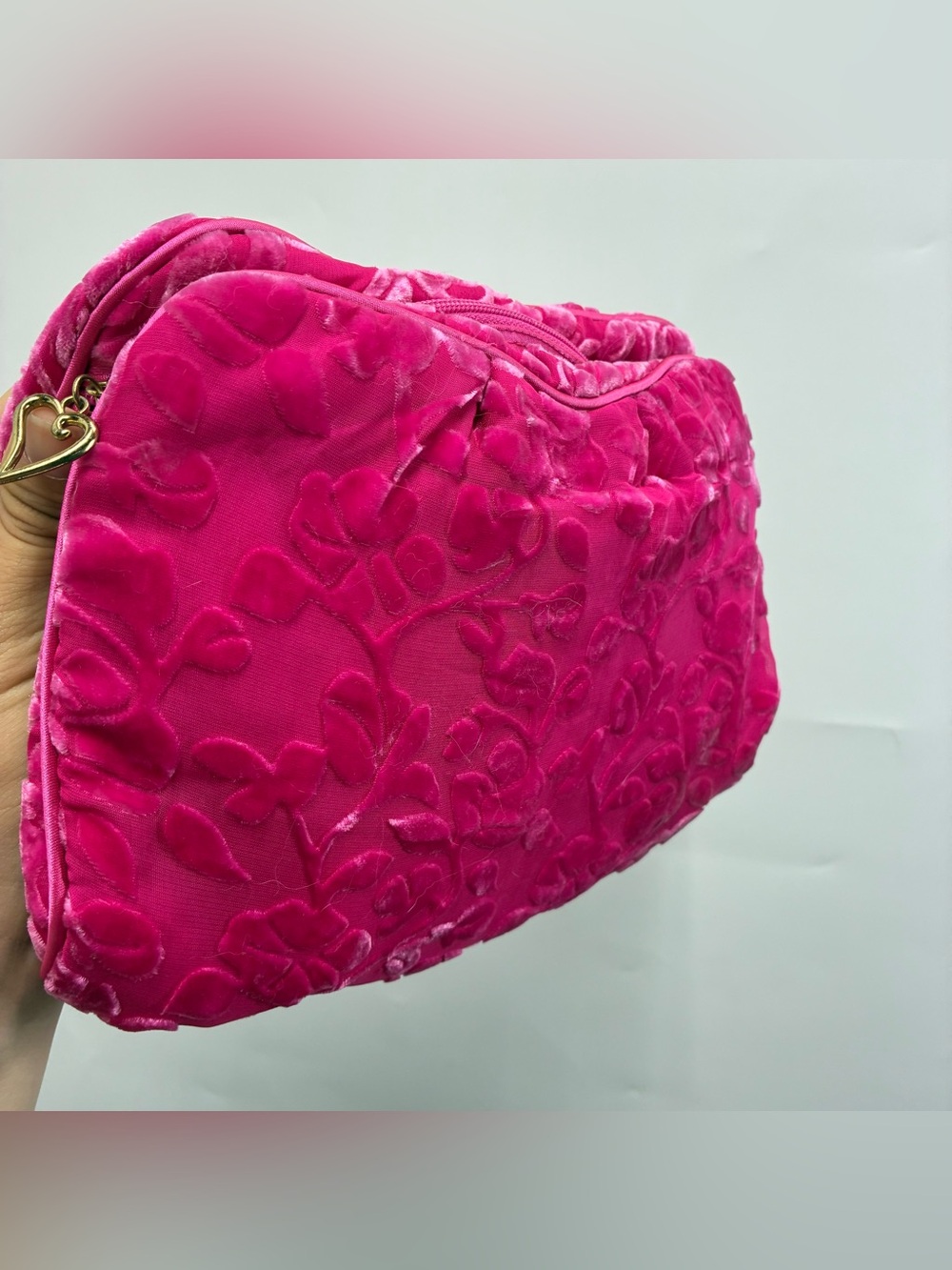 Set Of 3 Vintage 90s Victoria’s Secret Pink Velvet Collapsable Make Up Bags